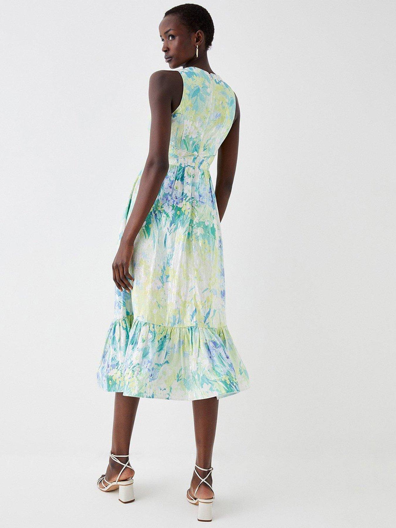 COAST Plunge Neck Frill Hem Midi Dress Green very