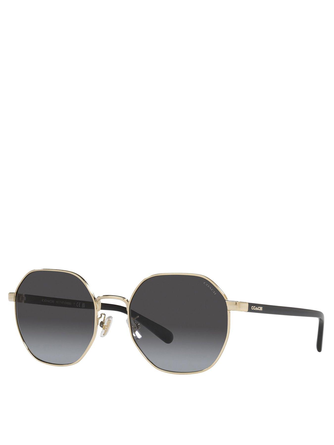 Image 1 of 4 of COACH Coach 0hc7147 Irregular Sunglasses Shiny Light Gold Frame With Grey Gradient Lens