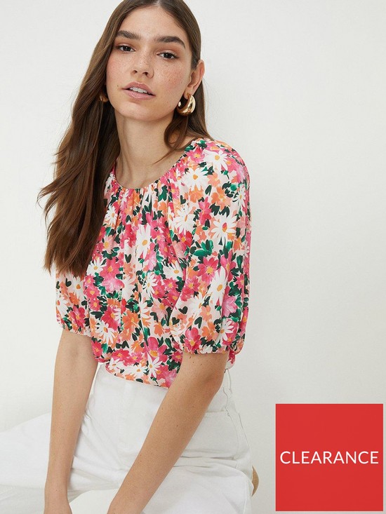 front image of dorothy-perkins-floral-puff-sleeve-blouse-multi