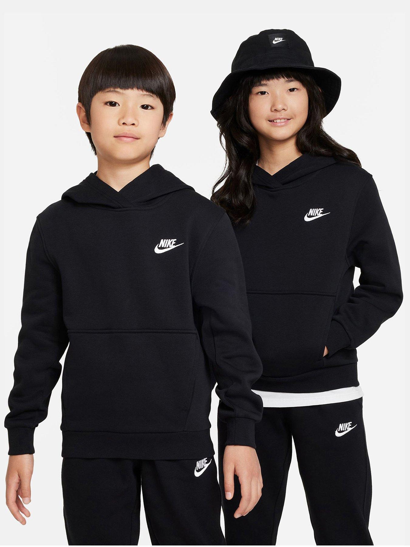 Nike Older Unisex Club Fleece Small Logo Hoodie - Black/White | very.co.uk