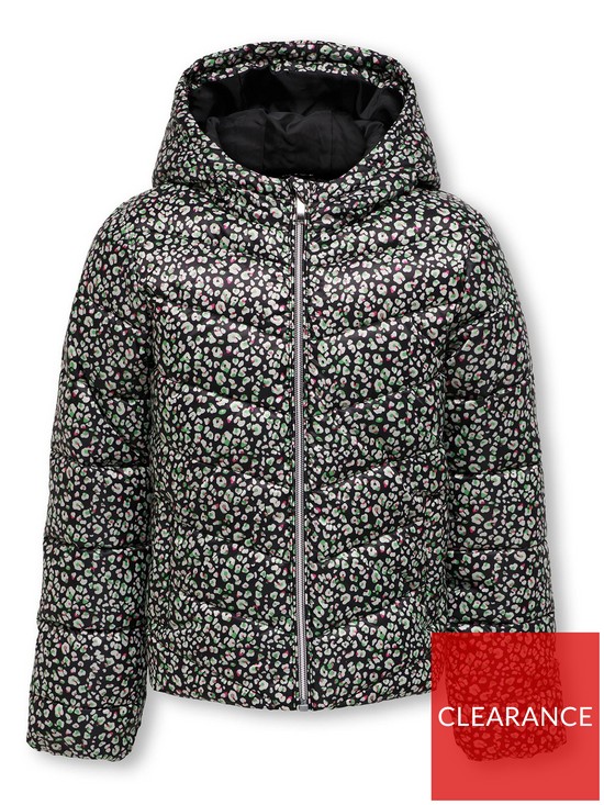 front image of only-kids-girls-talia-leopard-quilted-jacket-night-sky