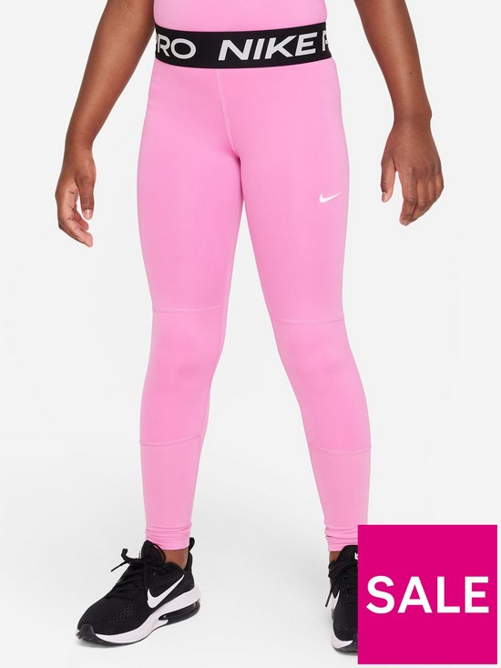 front image of nike-older-girls-nike-pro-leggings-pink
