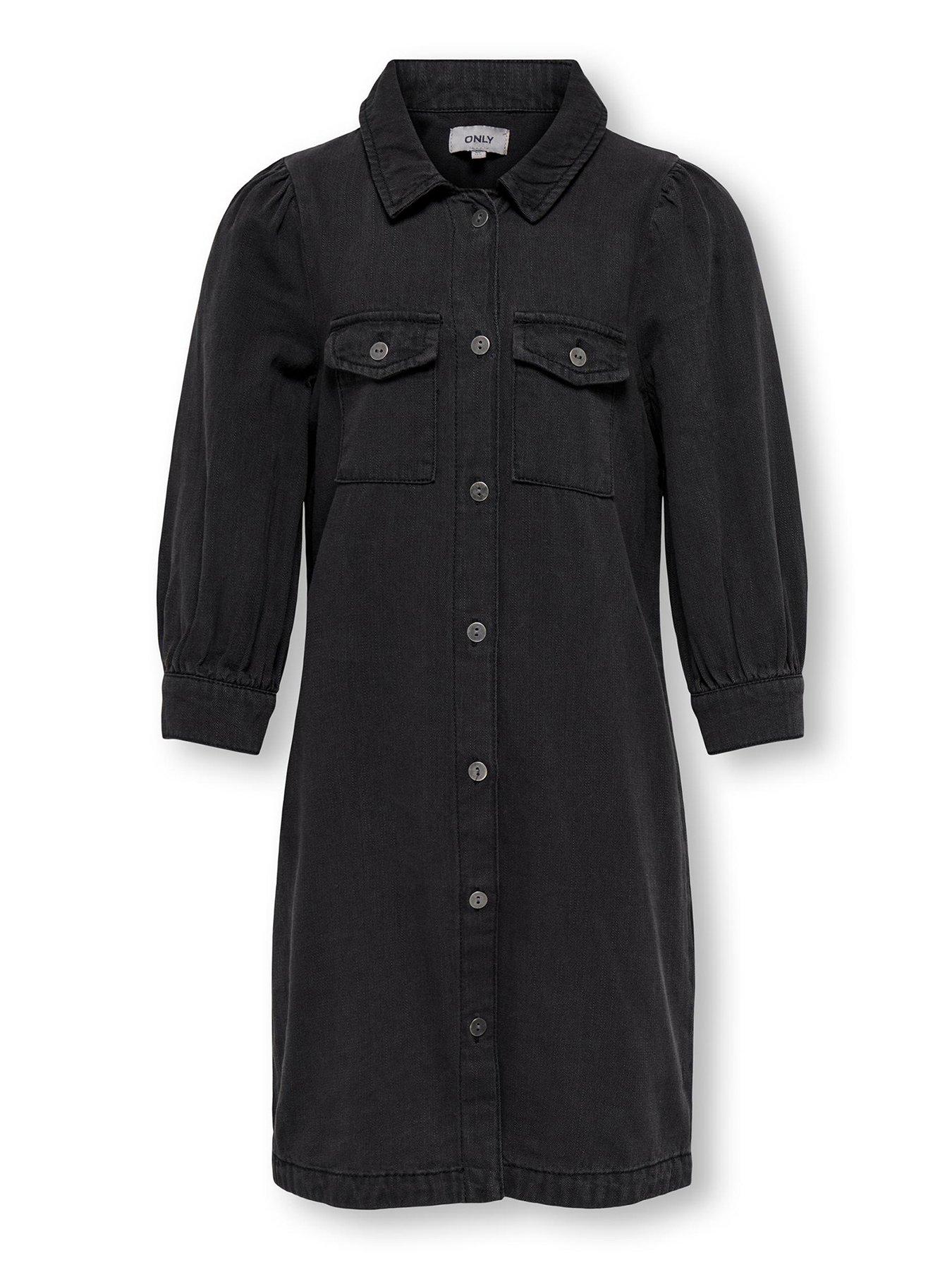 Girls Denim Dress Washed Black