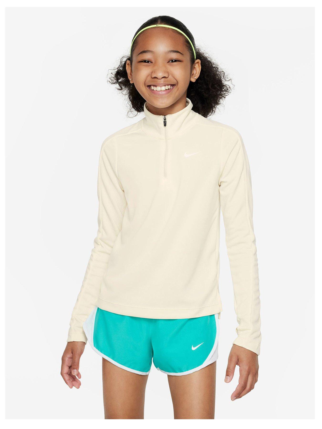 Nike Older Girls Dri-fit Half Zip Long Sleeve Training Top - Beige, Beige, Size Xl=13-15 Years