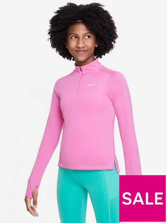 front image of nike-older-girls-dri-fit-half-zip-long-sleeve-training-top-pink