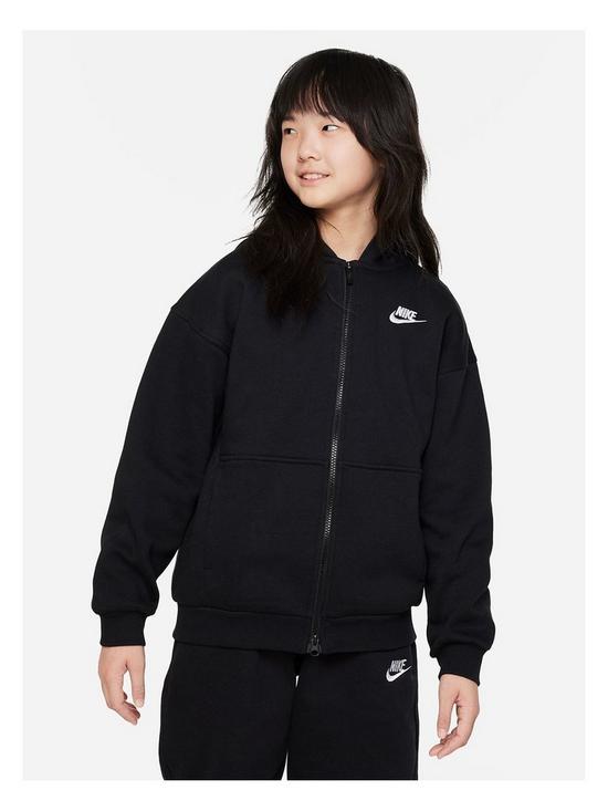 Nike Older Girls Club Oversized Zip Through Hoodie - Black | very.co.uk