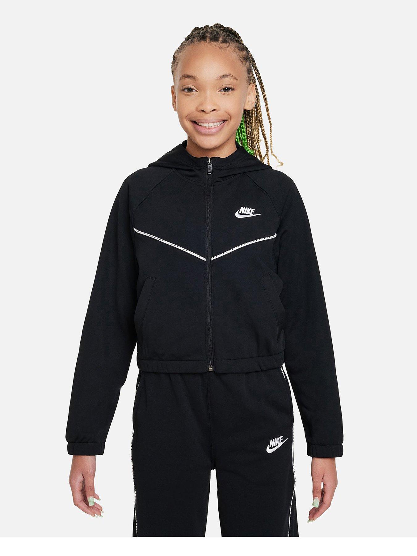 Nike Older Girls Flared Hooded Tracksuit - Black