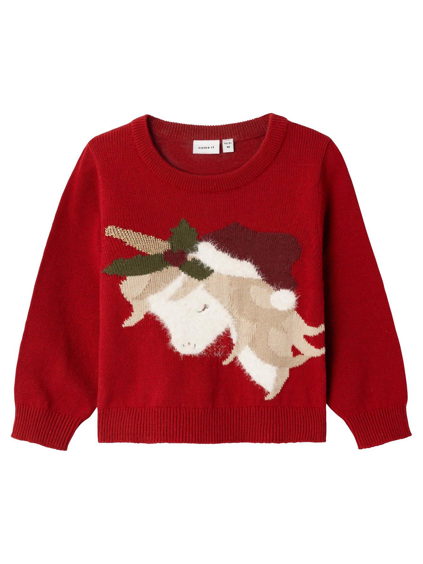 Name It Mini Girls Unicorn Christmas Jumper Jester Red Very