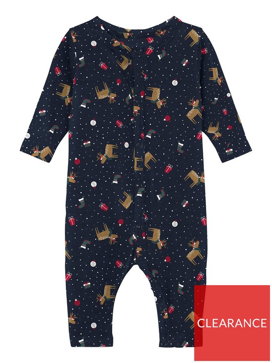 front image of name-it-baby-unisex-christmas-romper-dark-sapphire