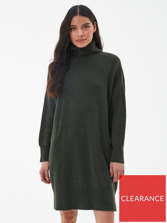 front image of barbour-international-holmes-knitted-dress-green