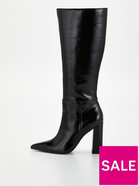 v-by-very-point-block-heel-patent-knee-boot-black