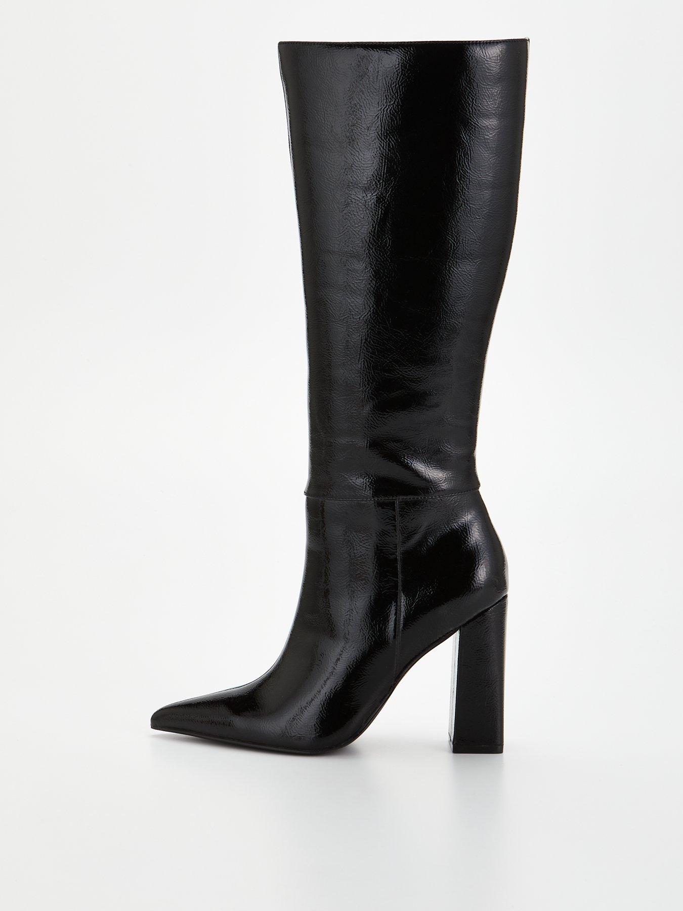 V by Very Point Block Heel Patent Knee Boot - Black | Very.co.uk