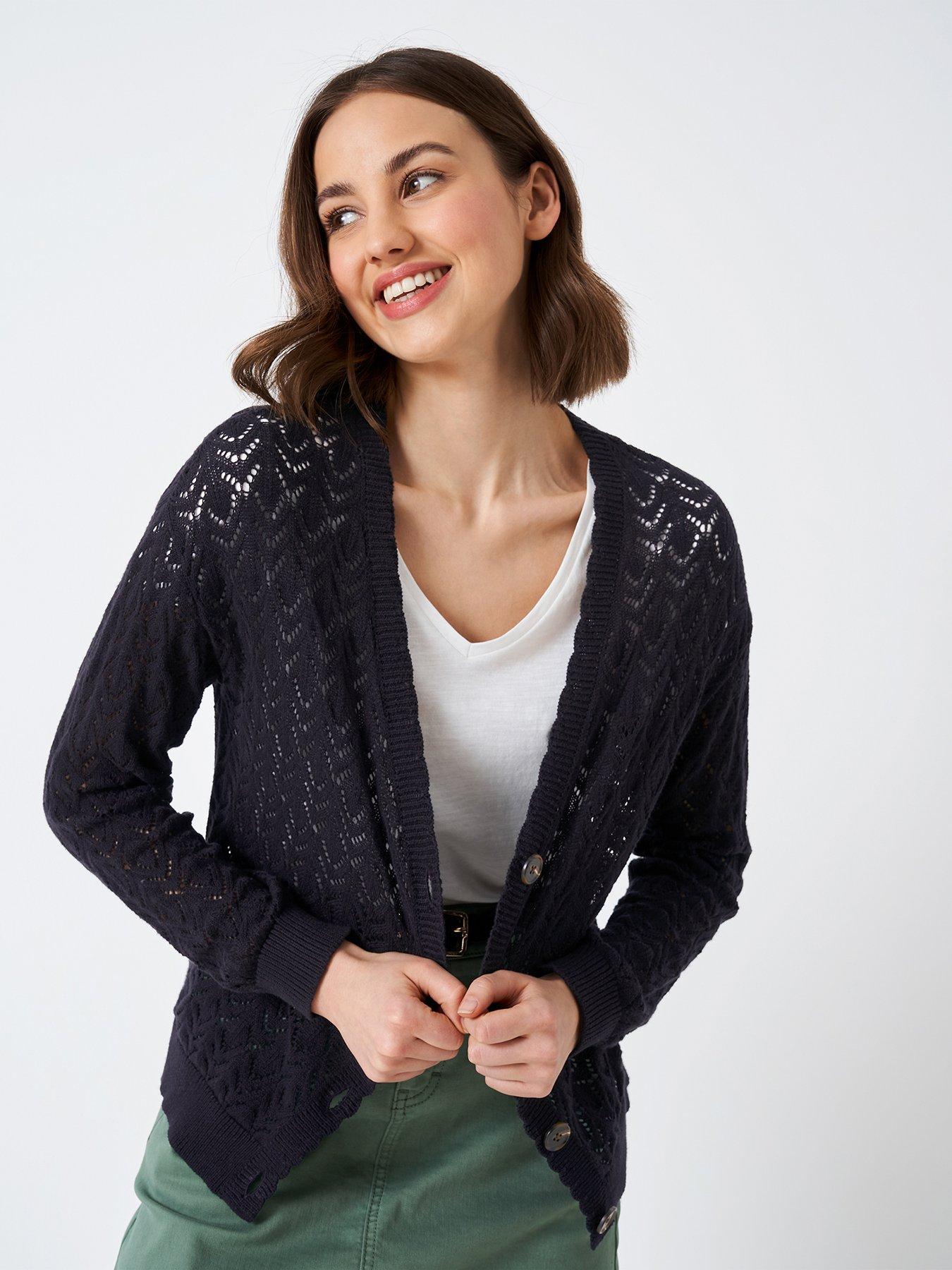 Crew Clothing Scallop Edge Pointelle Cardigan - Navy | very.co.uk