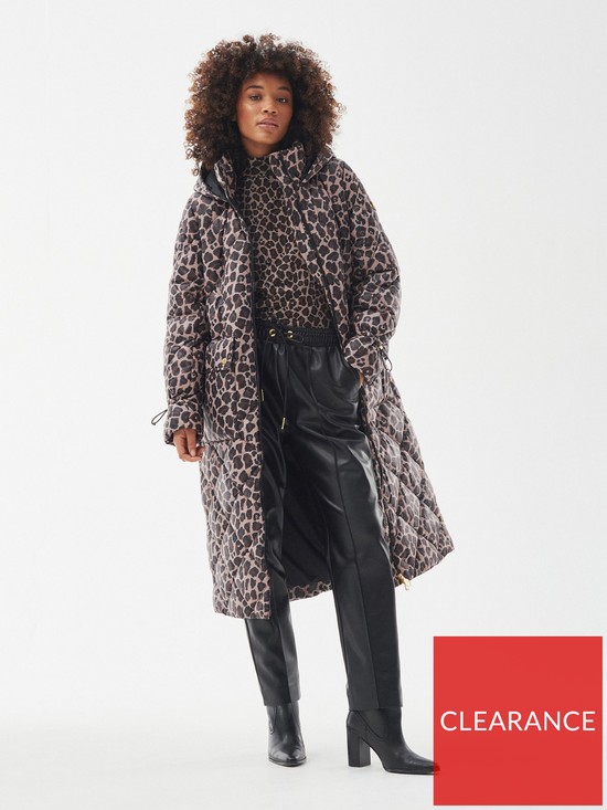 front image of barbour-international-leopard-boulevard-quilted-longline-coat-multi
