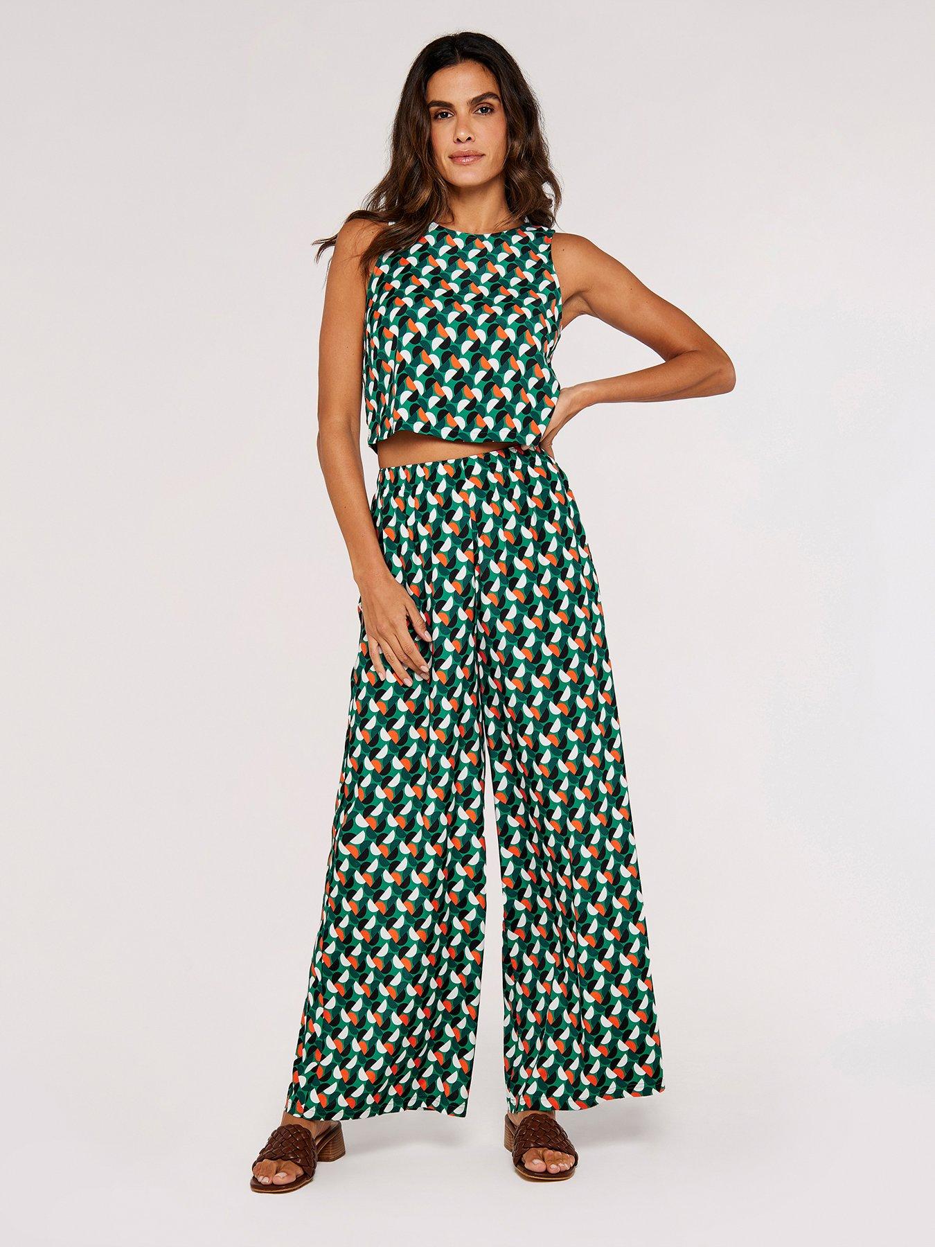 Apricot Printed Wide Leg Trousers