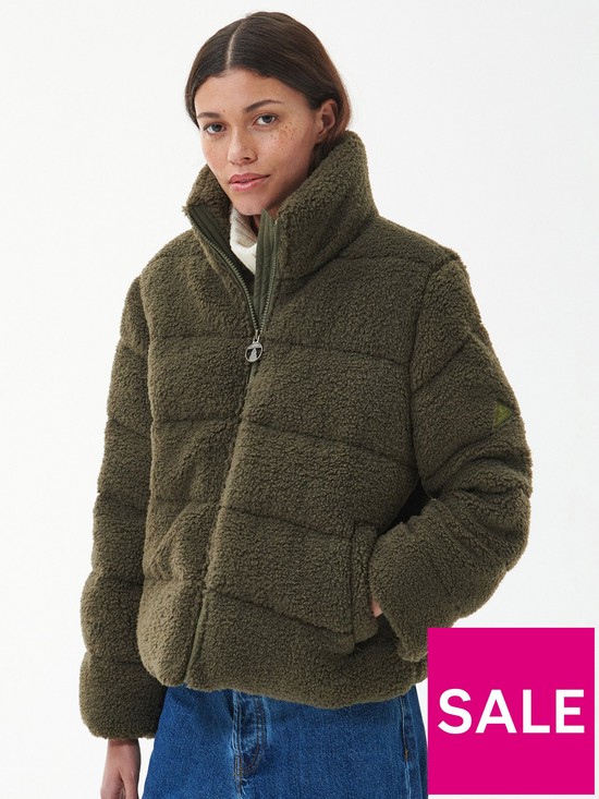front image of barbour-lichen-teddy-padded-jacket-green