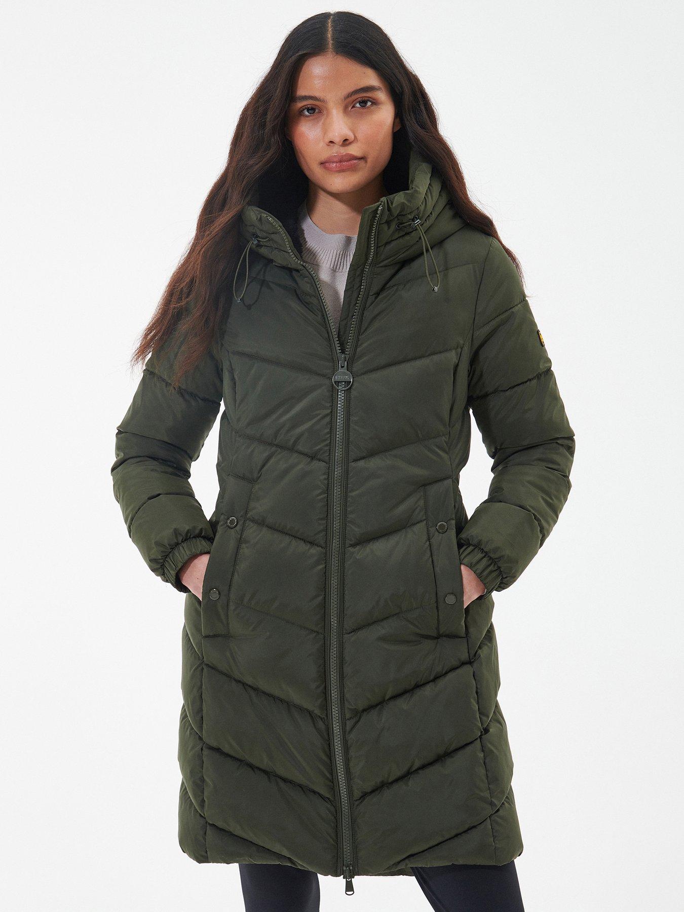 Barbour International Boston Longline Quilted Coat - Green | very.co.uk