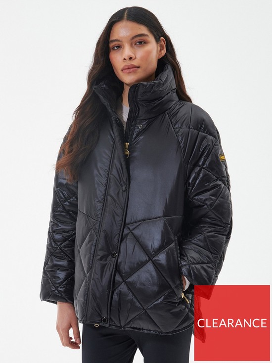 front image of barbour-international-parade-quilted-coat-black