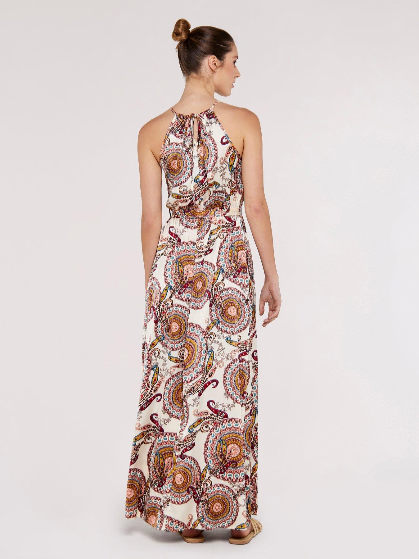 Apricot Paisley Satin Halter Neck Maxi Dress very.co.uk