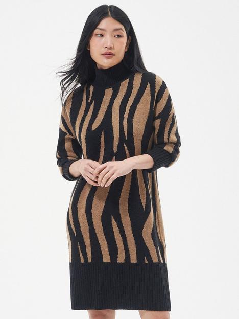 barbour-pine-zebra-print-knitted-dress-brown