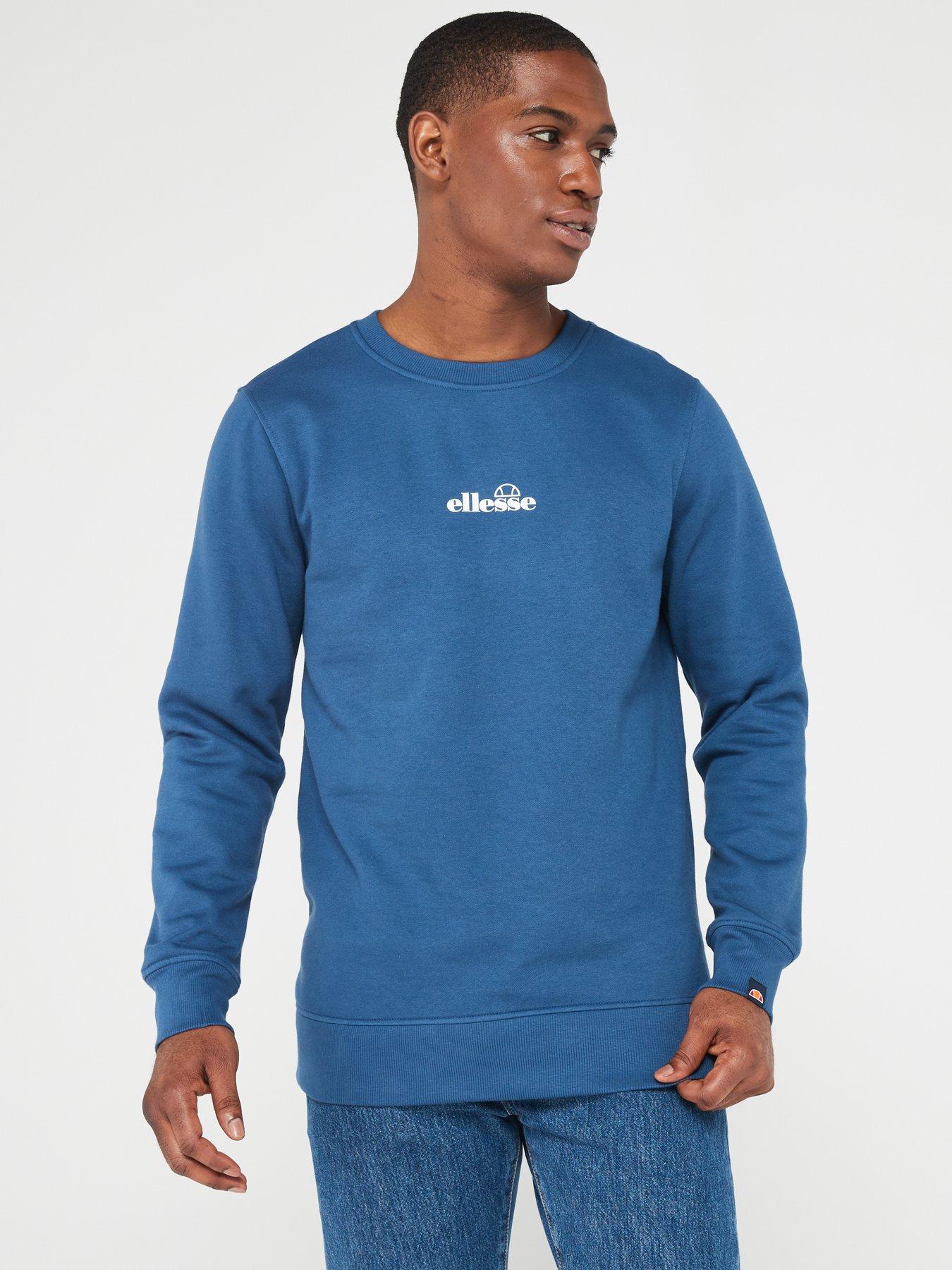 ELLESSE Sweatshirt Men's MEDIUM Pullover Oversized Front Logo Crew Neck  Black