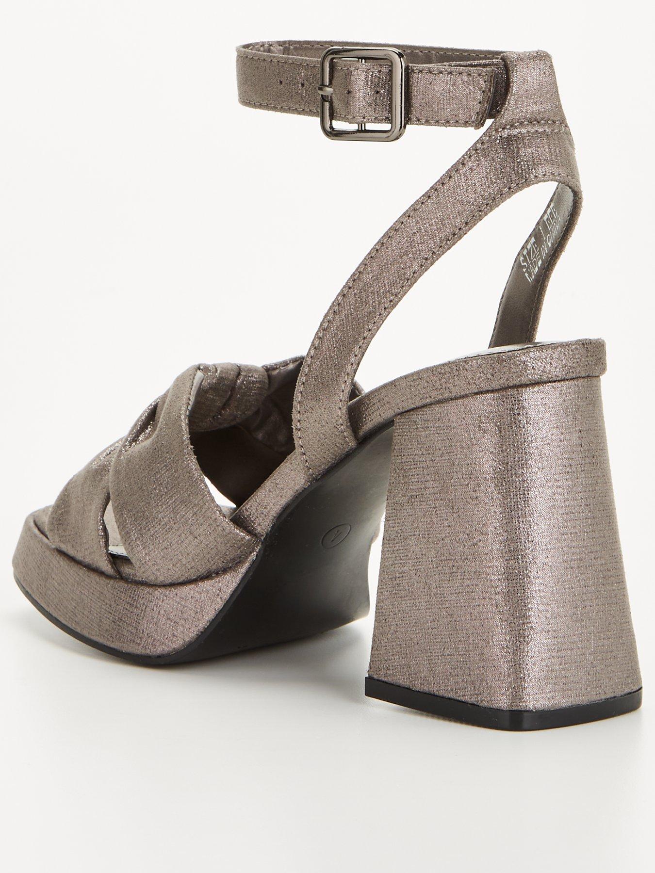 Extra Wide Fit Heeled Platform Sandals Silver