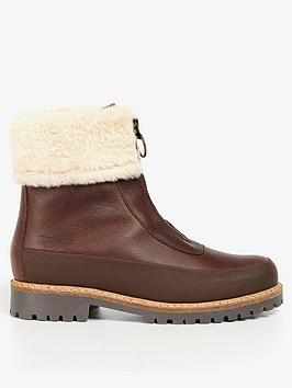 barbour rowen fur trim leather ankle boot - brown