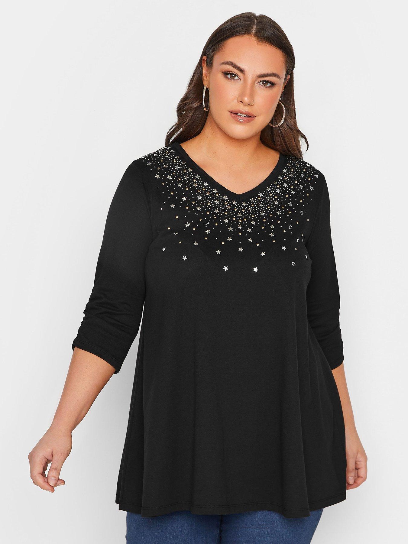 YOURS Plus Size Black Lace Sequin Embellished Swing Top