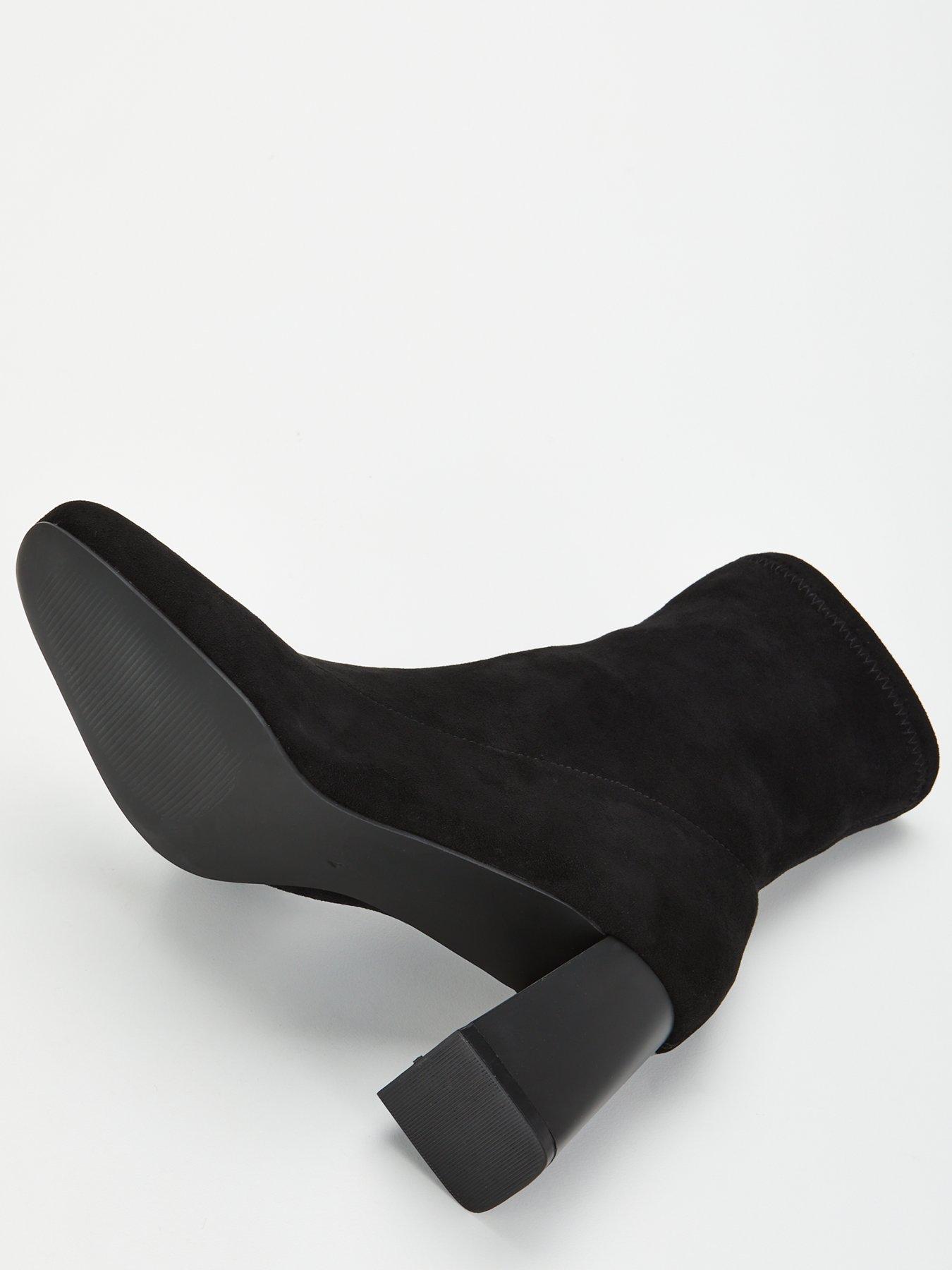 Block Heel Sock Boot Black