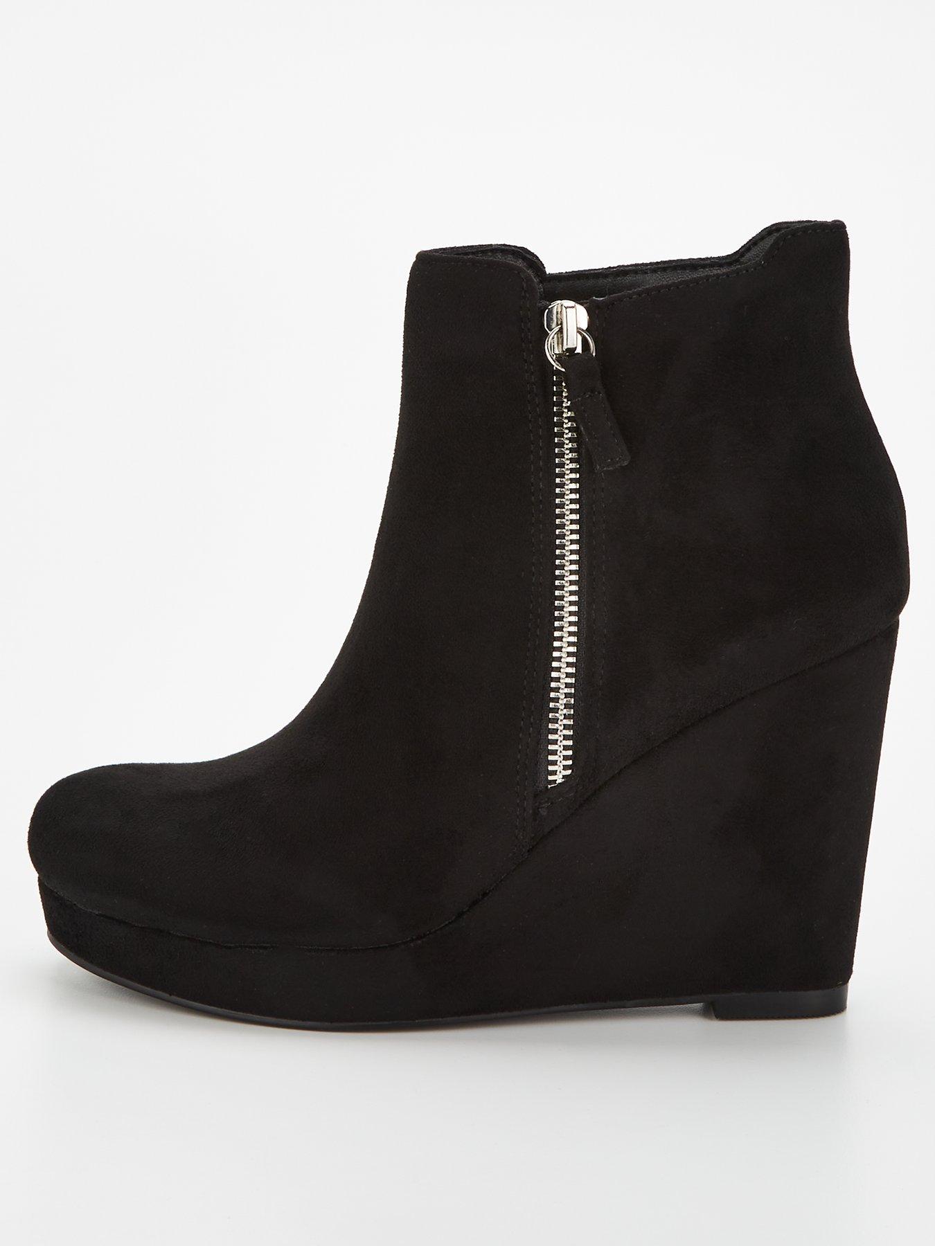 Black wedge shoe boots uk hotsell