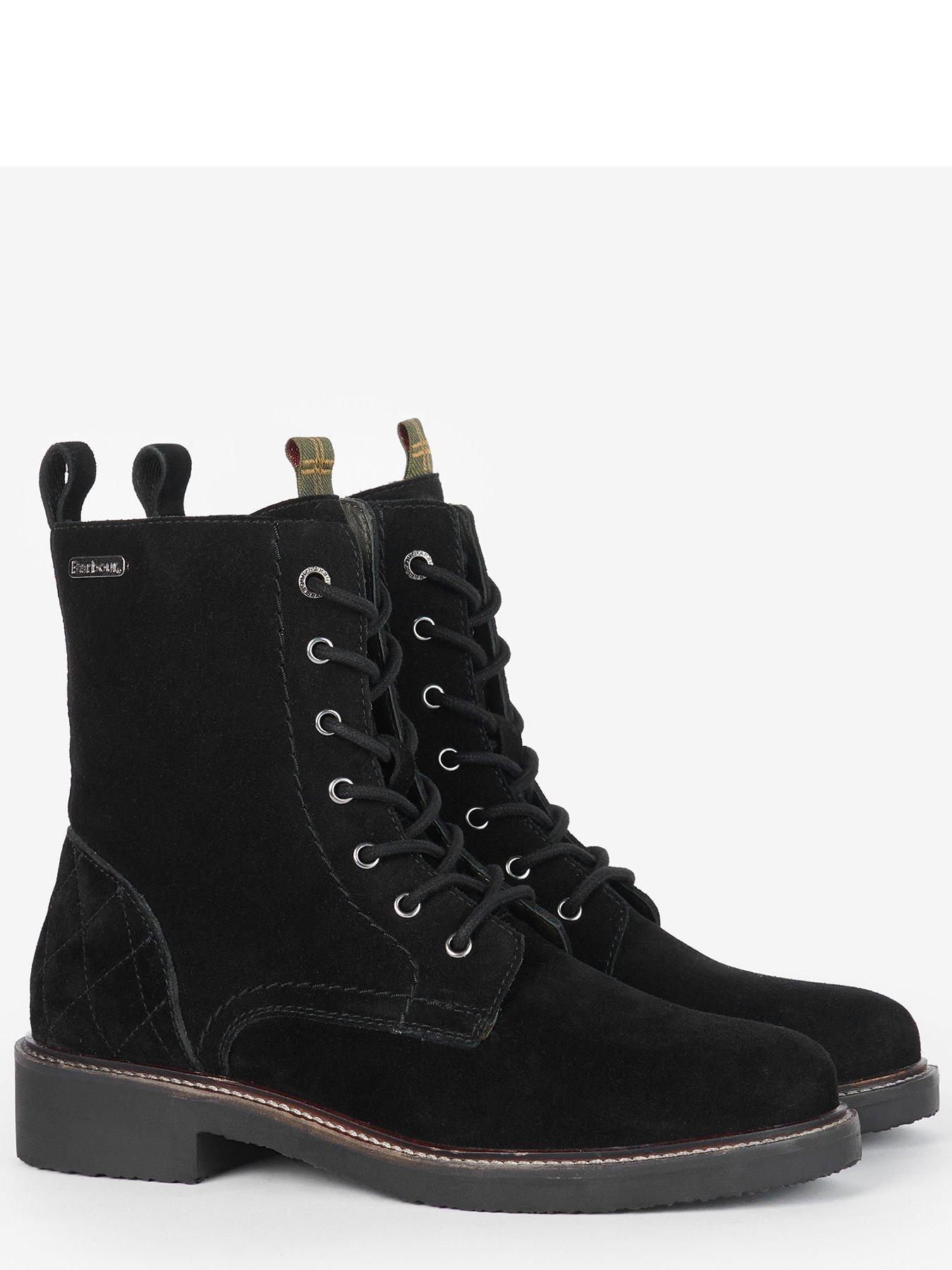 Barbour Alexandria Lace Up Suede Ankle Boot - Black | very.co.uk