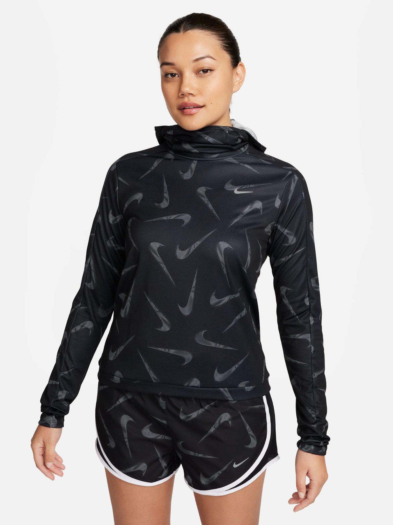 Swoosh Hooded Printed Running Jacket Black