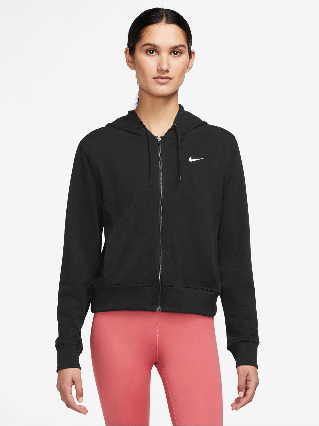Nike Full Zip Hooded Jacket Womens Black Fleece Lined Sporty