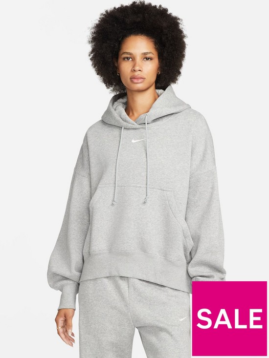 front image of nike-sportswear-phoenix-fleece-womens-over-oversized-pullover-hoodie-grey