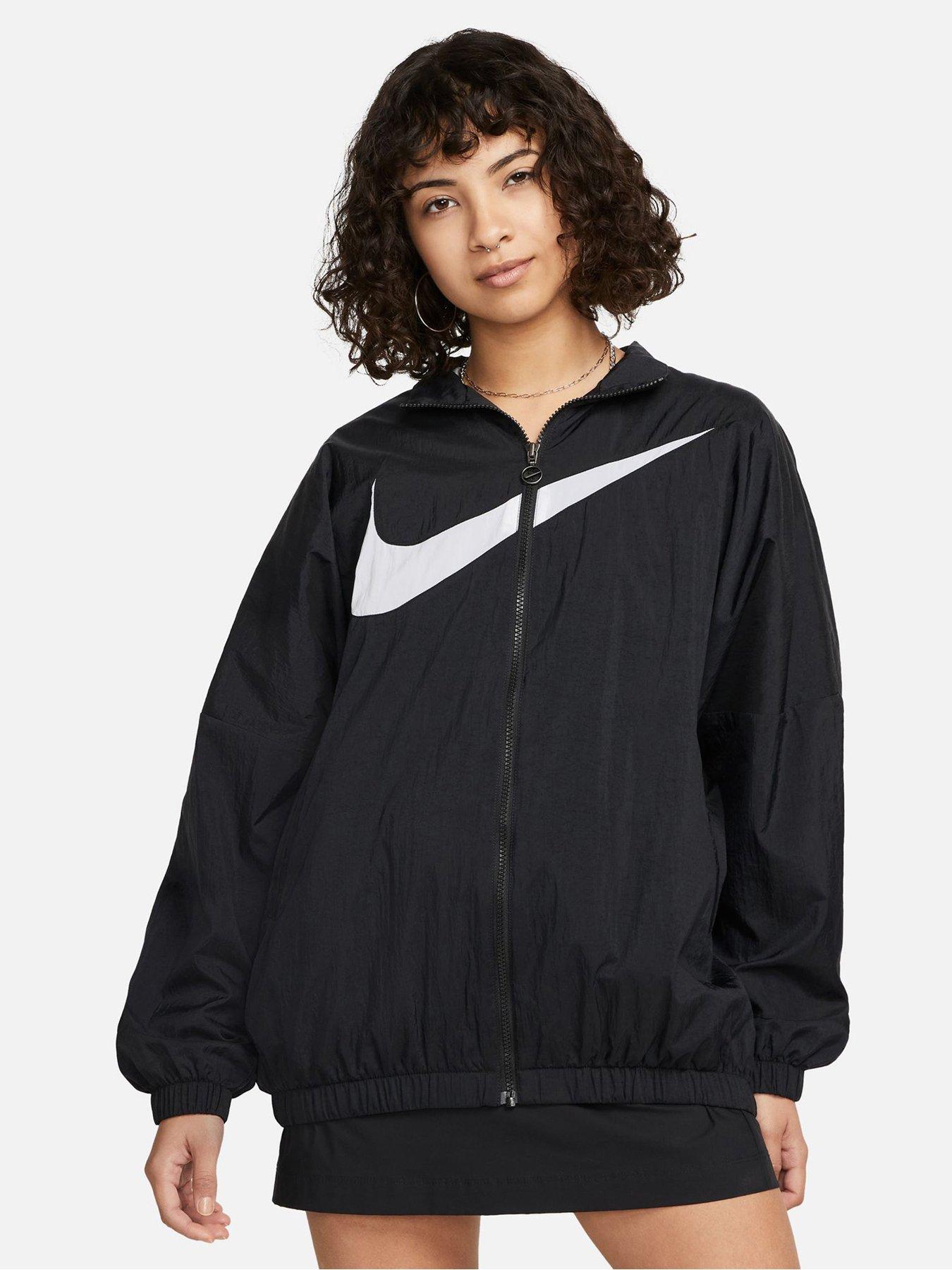 nike women sportswear swoosh jacket black white