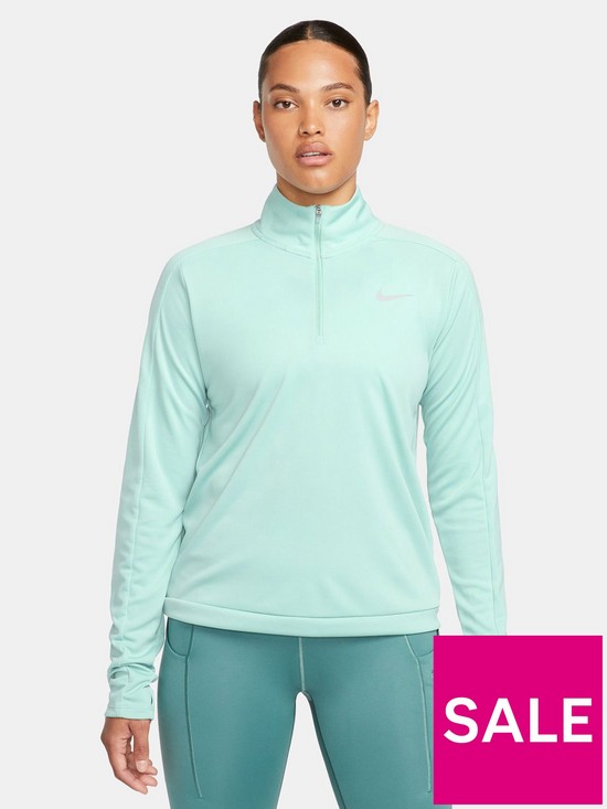 front image of nike-dri-fit-pacer-womens-14-zip-pullover-top-blue