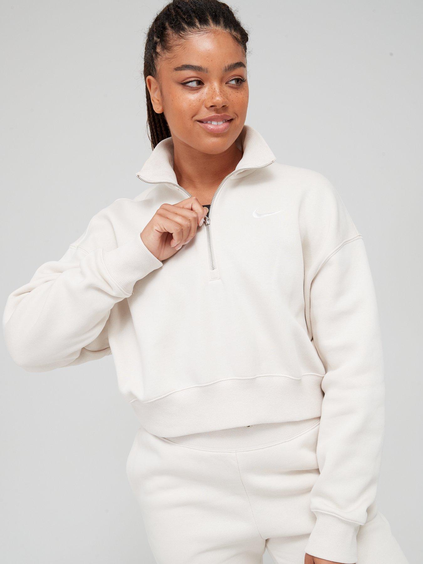 Nike NSW Phoenix Fleece Quarter Zip Crop Top - Light Beige