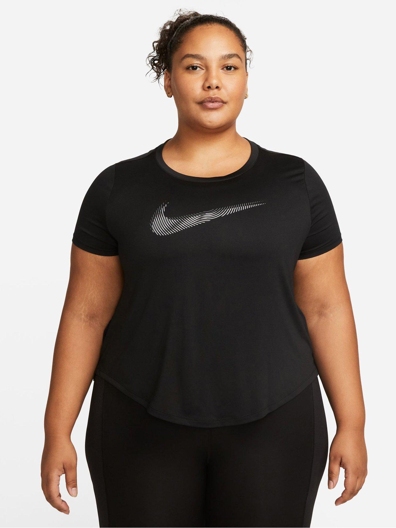 Nike Dri-FIT Swoosh Short-Sleeve Running Top - Black (Curve) | Very.co.uk