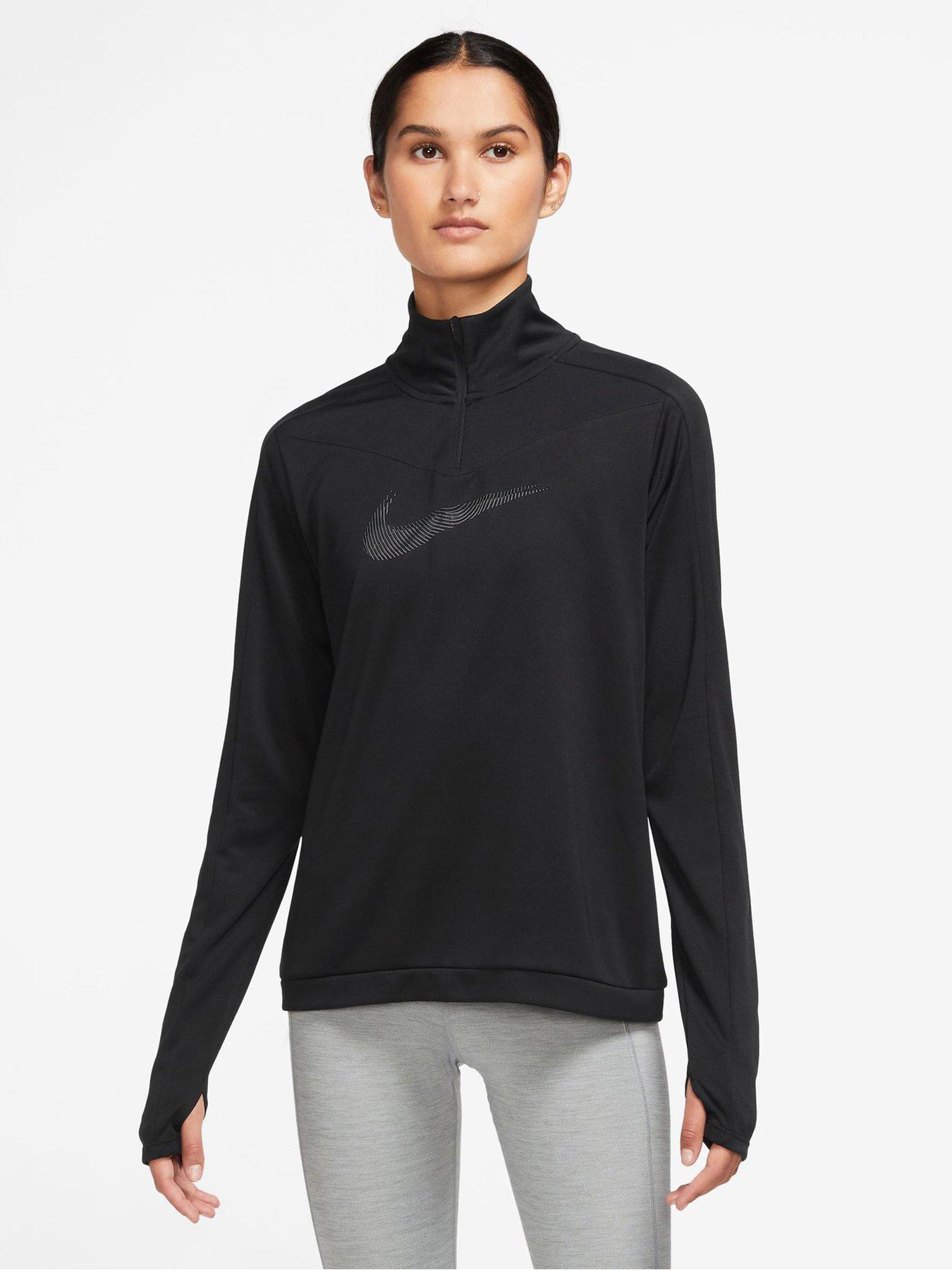 Nike Running swoosh half zip top in black