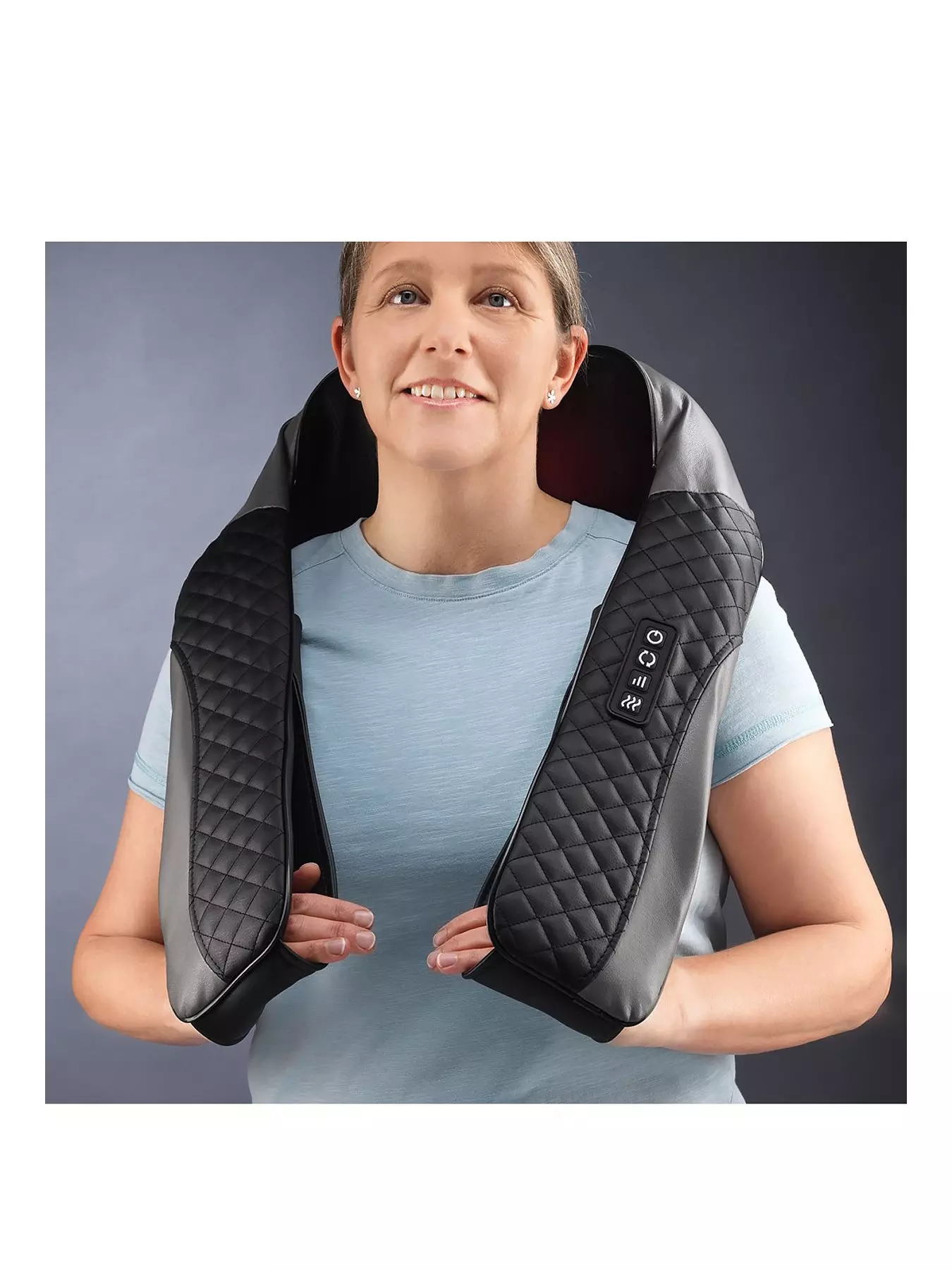 SHARPER IMAGE Reversible Neck & Shoulder Shiatsu Massager, with Arm Straps,  Personal Massage for Neck & Back, Deep Tissue Kneading and Soothing Heat,  Rotating Heads, Relaxation & Calming Sensation 