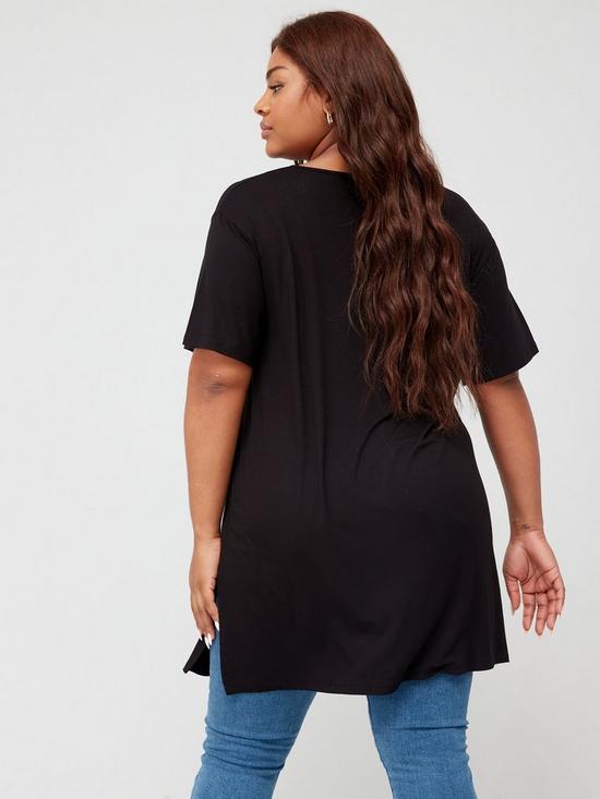 stillFront image of v-by-very-curve-v-neck-swing-t-shirt-black