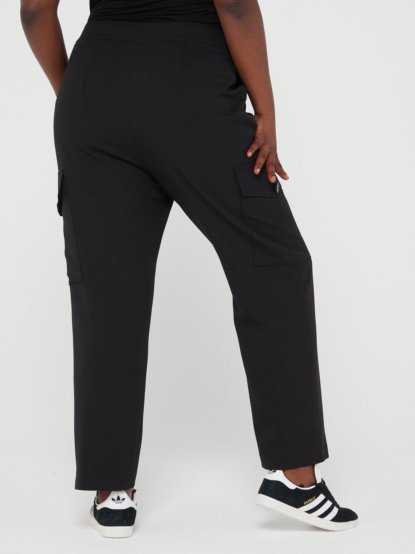 V by Very Curve Seam Button Pocket Tapered Cargo Trouser - Black | Very ...