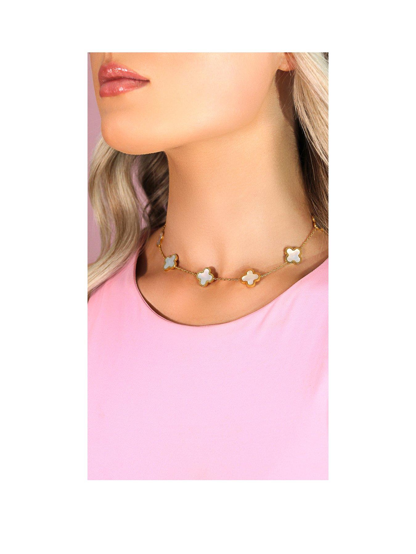 Product photograph of Say It With Luck Choker Necklace - Gold Amp Vegan Pearl from very.co.uk