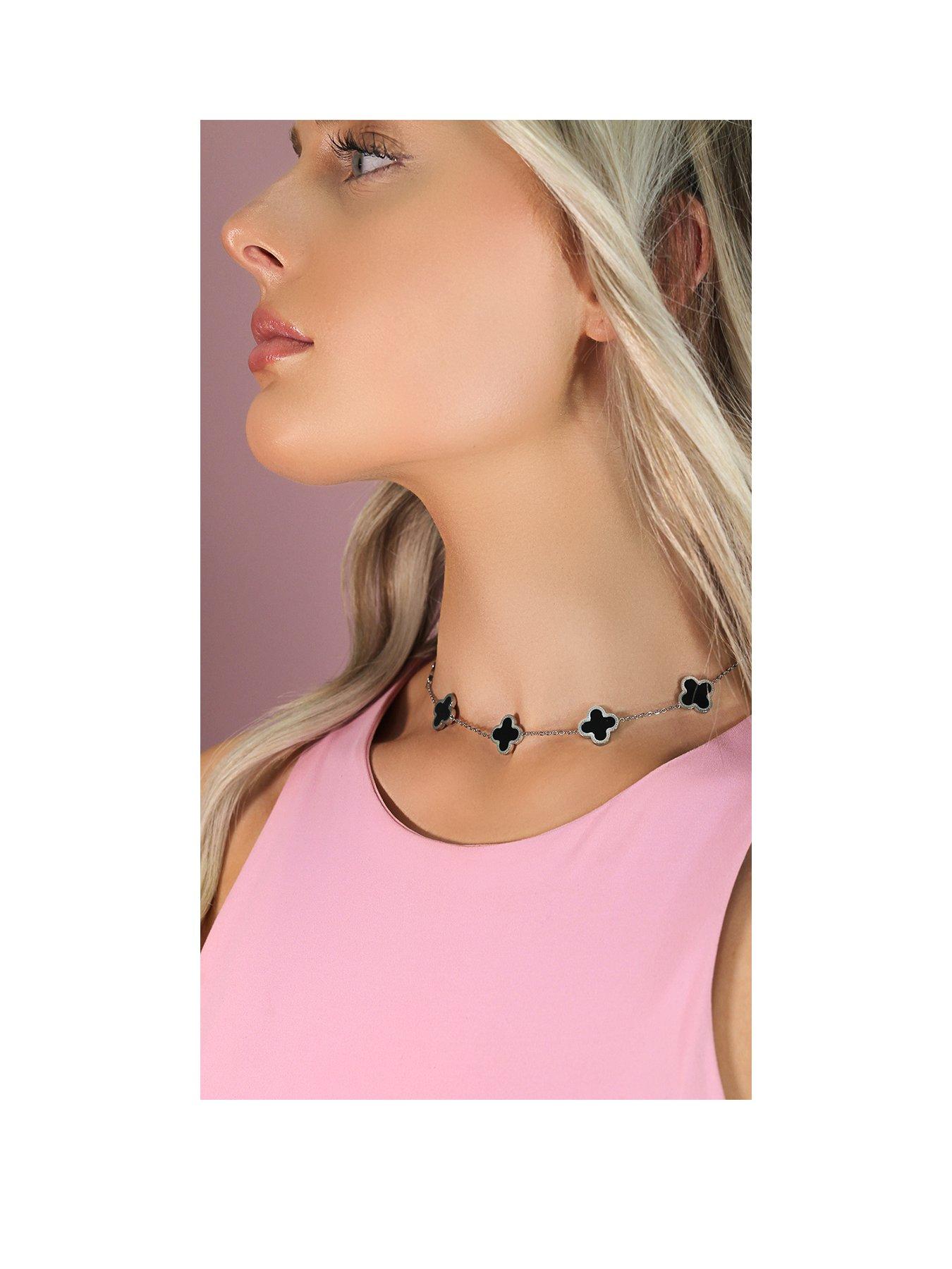 Product photograph of Say It With Luck Choker Necklace - Silver Amp Black from very.co.uk