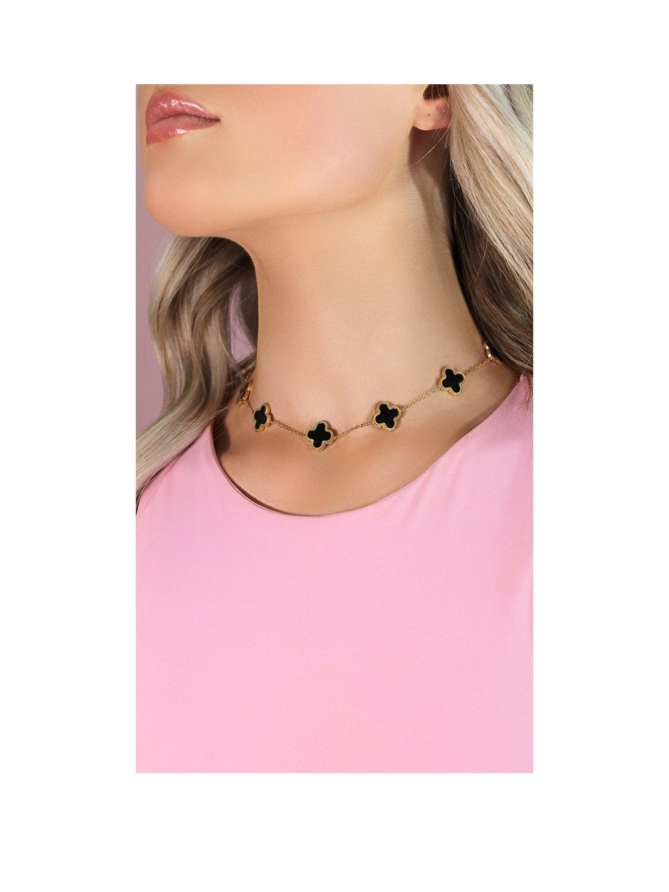 Product photograph of Say It With Luck Choker Necklace - Gold Amp Black from very.co.uk