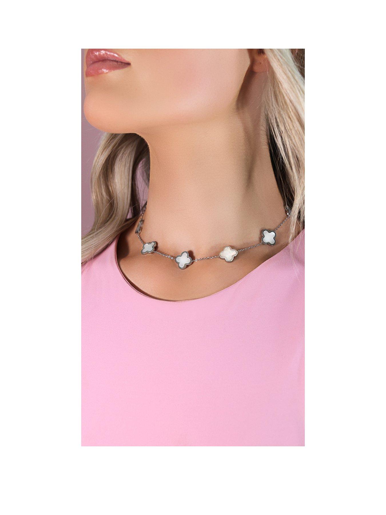 Product photograph of Say It With Luck Choker Necklace - Silver Faux Pearl from very.co.uk