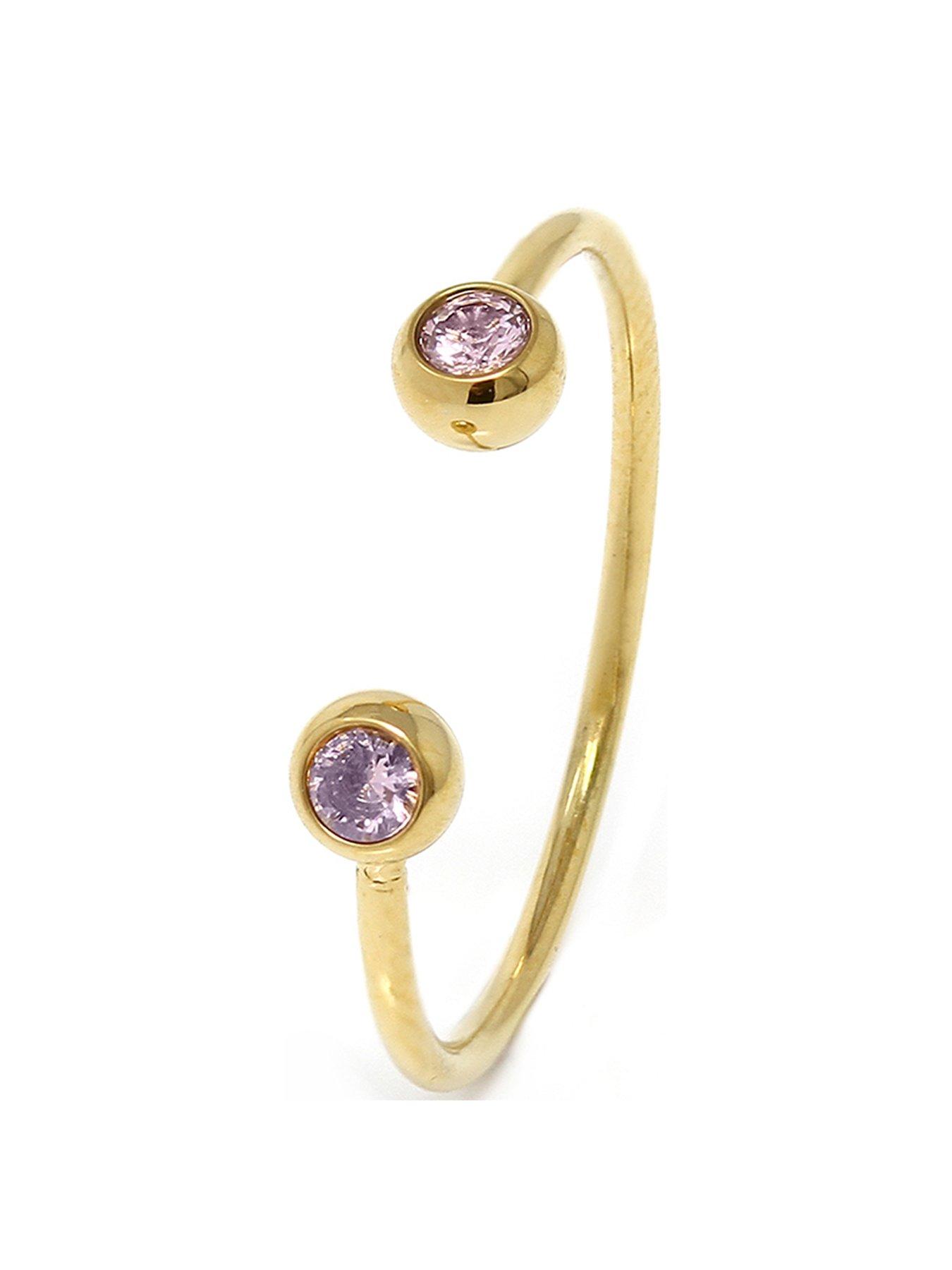 Product photograph of Say It With Bezel Adjustable Ring - Gold Amp Pink Stone from very.co.uk