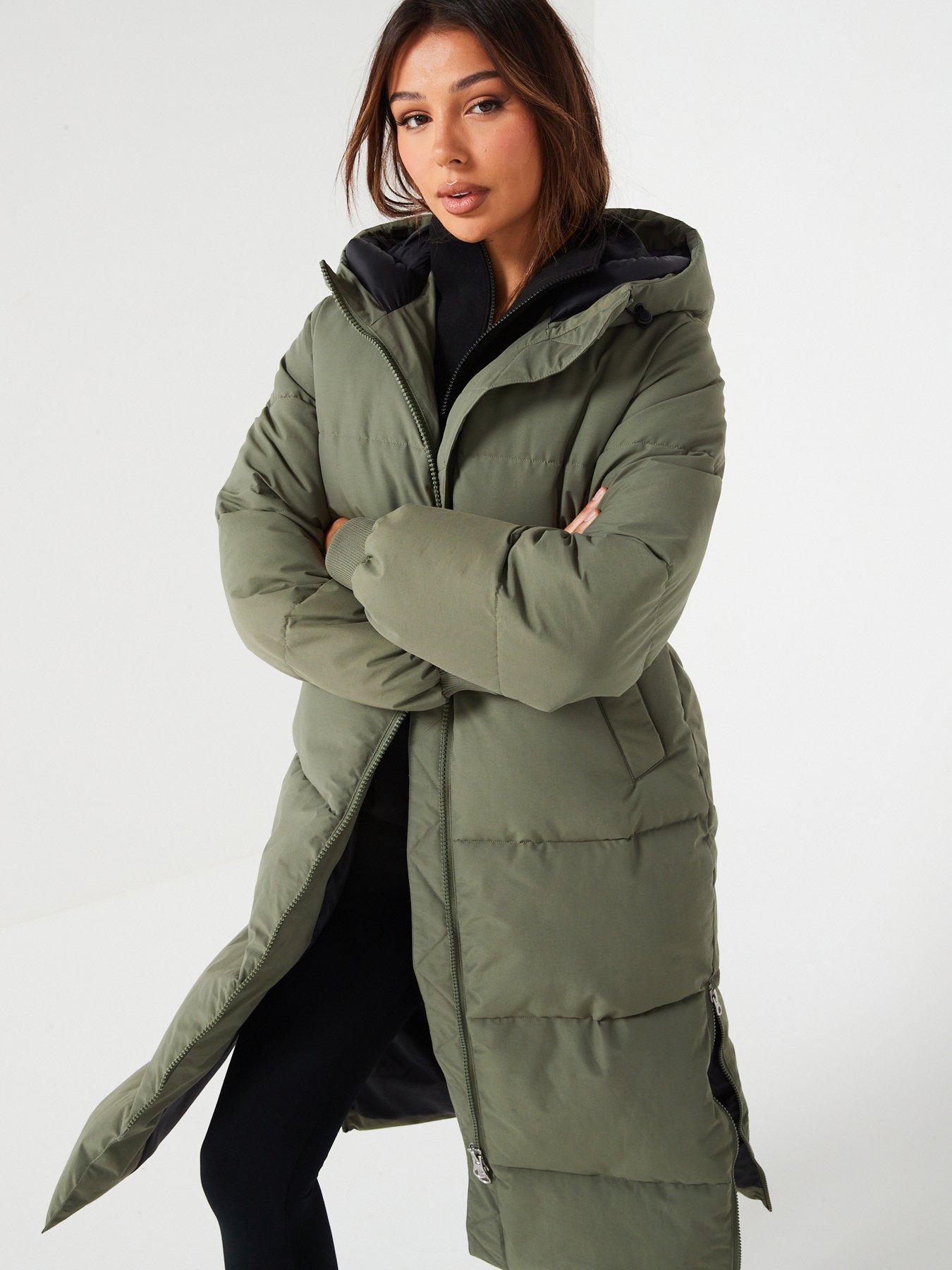 Longline Hooded Padded Coat Gray