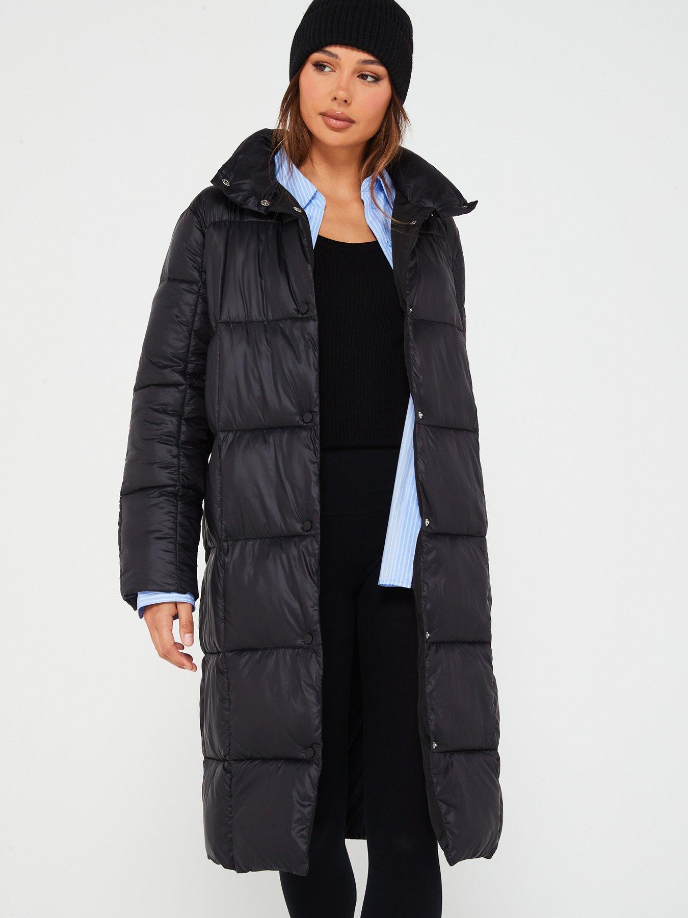 V by Very Longline Funnel Neck Padded Coat - black | Very.co.uk