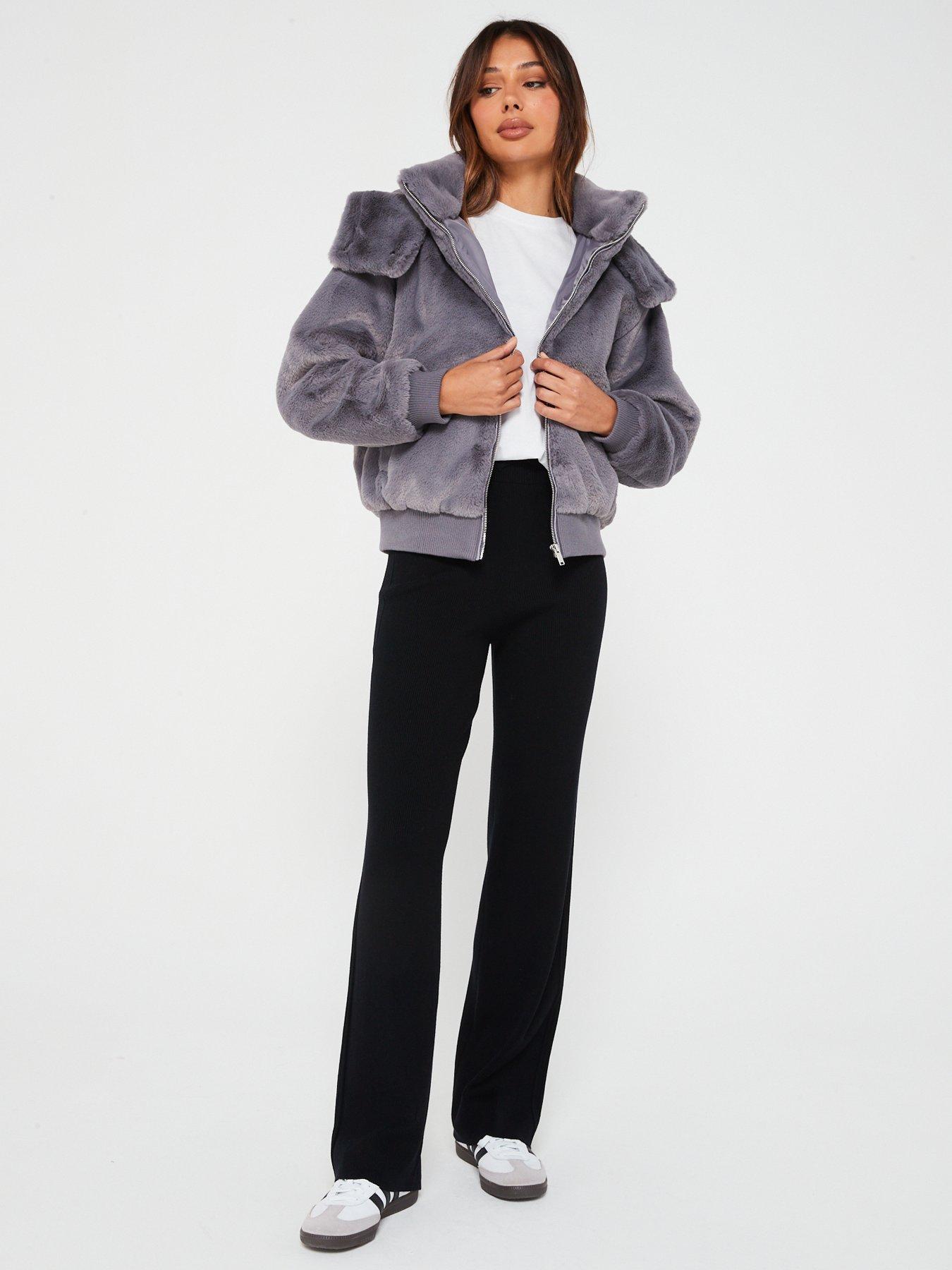 Grey cropped faux hot sale fur jacket